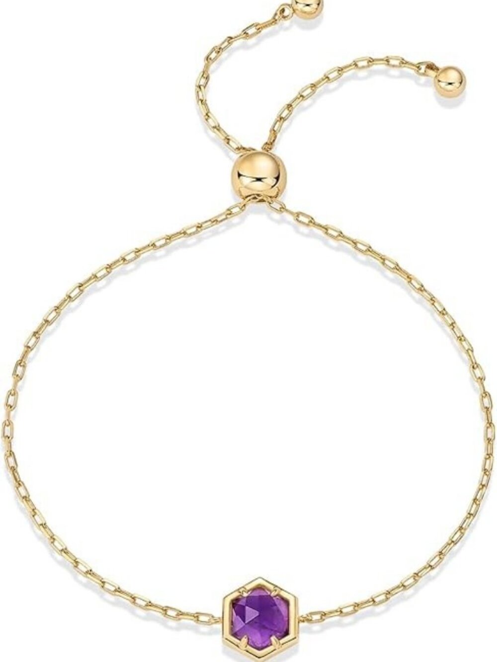 Amethyst Yellow Gold 14K Gold Plated Hexagon Gemstone Bracelet